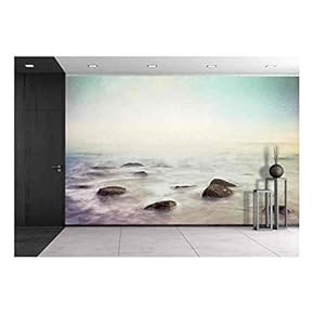 Mist and Fog Rising from a Rocky Ocean Shore - Removable Wall Mural | Self-Adhesive Large Wallpaper - 66x96 inches
