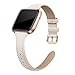 SWEES Leather Bands Compatible with Fitbit Versa 2 / Fitbit Versa Lite & SE/Fitbit Versa, Slim Thin Genuine Leather Replacement Strap for Versa Women (5.5 Inch - 7.9 Inch), Ivory