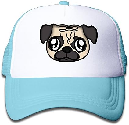 Toddler Kid's Cartoon Pug Head Mesh Trucker Snapback Hat Cap SkyBlue