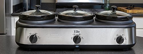 Elite Platinum EWMST-325 Maxi-Matic Triple Slow Cooker Buffet, Black/Silver - Image 4