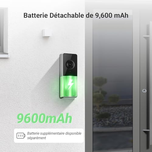 EZVIZ Wireless Doorbell Outdoor Waterproof with 3K 5MP Camera, 9,600 mAh Detachable Battery, Colour Night Vision, Human Detection, Two-Way Audio, WiFi 6, Easy Installation, CP8