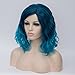 TopWigy Blue Wig, Short Colored Wigs Aqua Blue Bob Curly Wavy Wig for Women Halloween Cosplay Beach Wave Teal Wig Synthetic Heat Resistant Costume Party Hair Blue Drag Queen Wigs 16 Inches