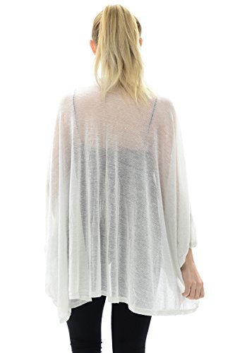 BYOS Womens Shine Sheer Day & Evening Open Front Kimono Jacket Shawl Warp (White)