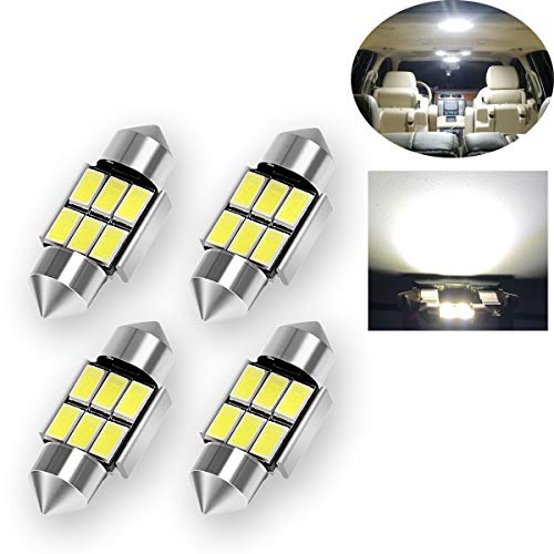 TORIBIO 31mm LED Bulbs 6000K Pure White Bright Interior Car Lights Error Free CANBUS 6-SMD 5730 Chipsets 3175 Festoon Dome Lights, De3021 De3175 LED Bulbs 4pcs