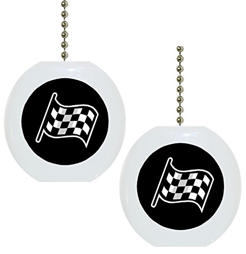 Set of 2 Black Checkered Flag Solid CERAMIC Fan Pulls