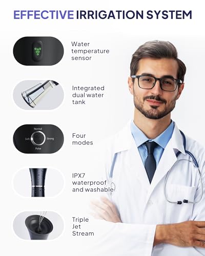 KAUGIC Upgraded Ear Wax Removal with One-Piece Waste Tank, Safe Ear Cleaner with Smart Water Temperature Sensor, Effective Ear Irrigation Kit with 4 Pressure Levels & USB-C Cable, IPX7