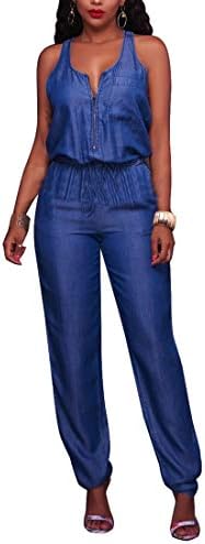 GADOTBOUTIQUE Women's Denim Jumpsuits Sleeveless Full Length Jeans Jumpsuit Rompers Overalls