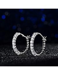 MASOP - Pendientes de aro de plata de ley 925 hipoalergénicos chapados en oro blanco de 14 quilates, 0.709 in, tamaño mediano con brillantes circonitas cúbicas