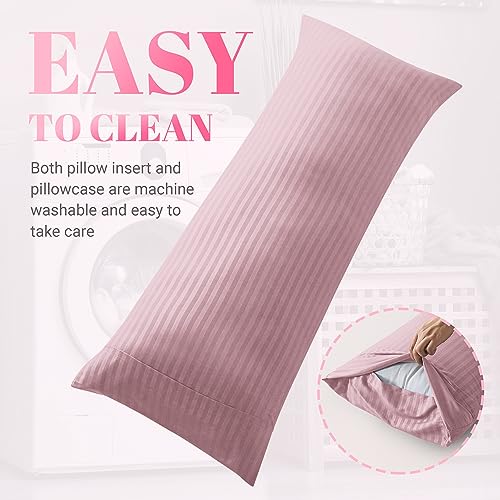 Cosybay Full Body Pillow Insert with Pink Pillowcase Fluffy Long Bed