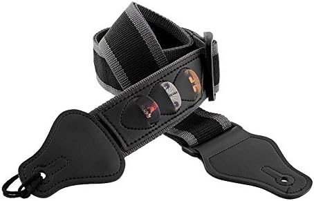 Black Nylon Electric Acoustic Guitar Bass Strap Belt W/3 Pick Plectrums Holders Leather Ends Guitar Accessories
