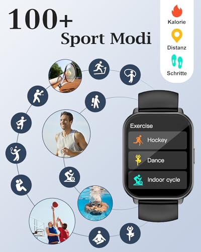 RUIMEN Smartwatch with Phone Function, Smartwatch for Men and Women, 1.85 Inch HD Screen Fitness Watch with SpO2 Monitoring, Heart Rate Monitor, Sleep Monitor, Pedometer Watch, 110+ Training Modes for Android iOS (2 Bands)