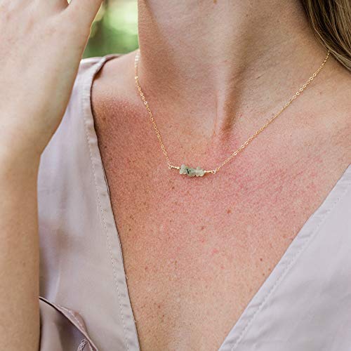 Prehnite Bead Bar Necklace in 14K Gold 