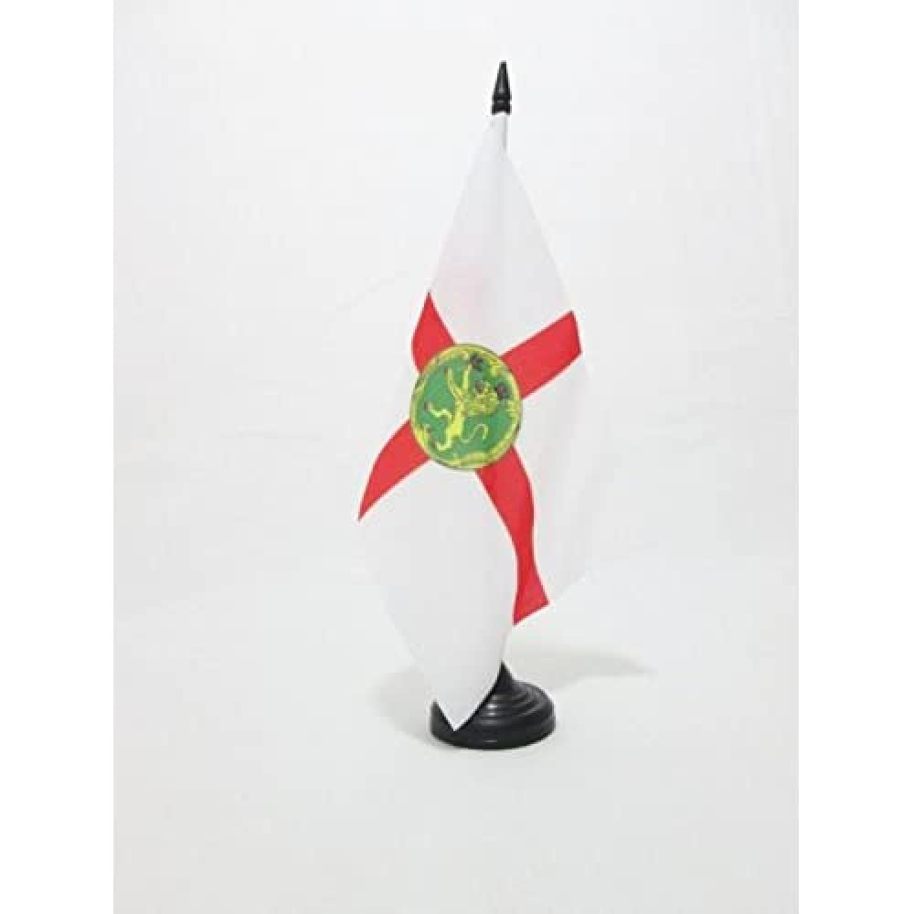 AZ FLAG Alderney Island Table Flag 5'' x 8'' - Guernsey Office Decoration 100% Polyester 21 x 14 cm - Mini Desk Flag with Pole and Black Plastic Base