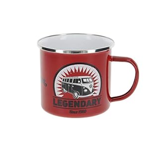 BRISA VW Collection Volkswagen T1 Bus Transporter Emaille Mok 500ml – Vintage Logo/Rood
