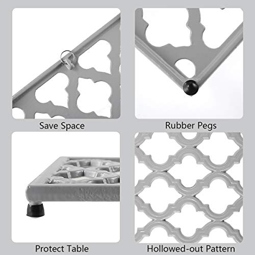 Square Cast Iron Trivet Gray Metal Trivets for Kitchen Dining, Hot Pot