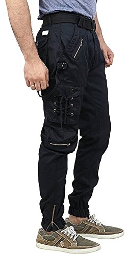warlock men's cotton relaxed fit zipper dori cargo jogger pants