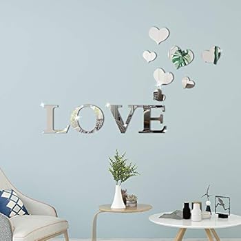 Alrens_DIY(TM) 11pcs Love Letter Hearts DIY Patterns TV Background Decor Mirror Surface Crystal Wall Stickers Acrylic 3D Home Decal Living Room Murals Wall Paper adesivo de Parede (Silver)