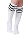 Joulli Women's Knee High Athletic Socks Stripe Tube Outdoor Sport Socks 3 Pairs, White Mix