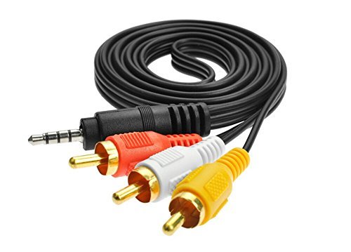 Evermarket Gold Plated 4-Pin 3.5mm Stereo Male to 3 RCA Male Splitter Extension Cable for Audio Video AUX Port - 5 feet
