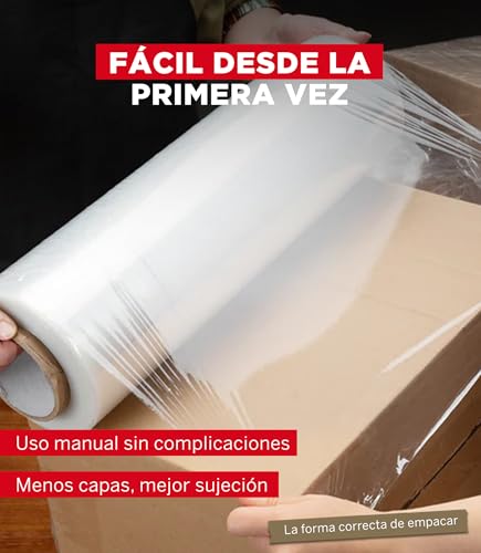 YUREX Emplaye Rollo Calibre 80 que Rinde Más con Menos Vueltas 18 pulgadas x800 pies para Empaque y Embalaje Protege Muebles Pallets en Mudanzas y Almacenaje sin Dejar Residuos Manual y Transparente