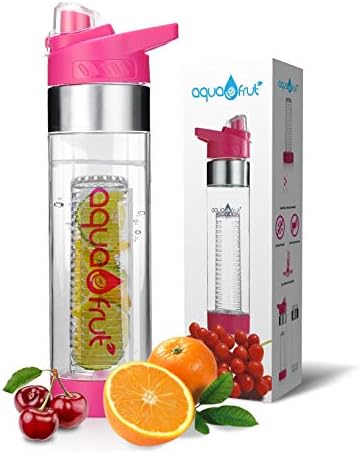 AquaFrut Bottom Loading Fruit Infuser Water Bottle - BPA Free Tritan Plastic - Leak Proof - 24 OZ - Infusion Recipe eBook Included