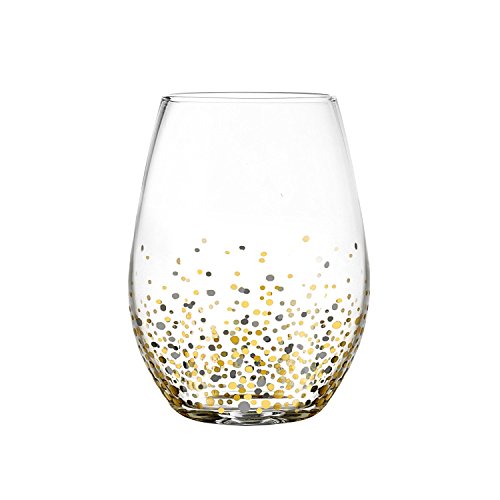 Fitz and Floyd 229709-4ST Confetti Black Stem less Glasses (Set of 4), Gold