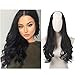 SARLA Clip in U Part Hair Extensions Synthetic Long Wavy Curly Thick Full Head Hairpiece for Women Off Black 24 Inch
