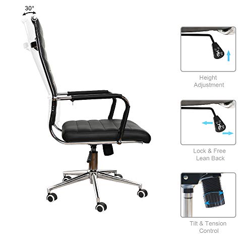 Ergonomic Office Chair Ribbed Leather Swivel Adjustable Height Tilt