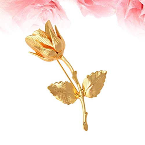 FENICAL Golden Rose Brooch Pins Metal Breastpin Flower Pin Chest Decoration for Women Girls