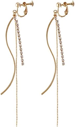 Screw Back Clip on Earring Clip for non Pierced Crystal Long Tassel Dangle Gold Plated for Women