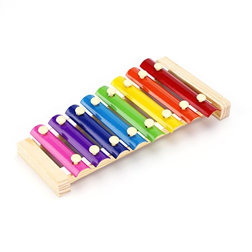 USATDD Natural Wooden Toddler Xylophone Glockenspiel for Kids with Multi-Colored Metal Bars Included Two Set of Child-Safe Wooden Mallets