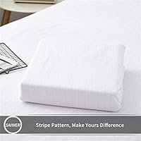SAIWER Stripe Pattern Waterproof Mattress Protector, Breathable & Moisture Absorption 100% Cotton Mattress Pad Cover - Vinyl Free (White, Q (59"x78"))