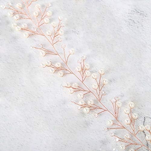 Artio Bride Wedding Hair Vine Accessory Pearl Hair Piece Girls Bridal Headpiece for Women and Baby Girls (Rose gold)