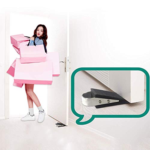Rubber Door Stopper, 3 Pack Heavy Duty Rubber Door Wedge - Made of Rubber and Stainless Steel - Door Stop That Won't Scratch Floor or Door - Works On All Surfaces