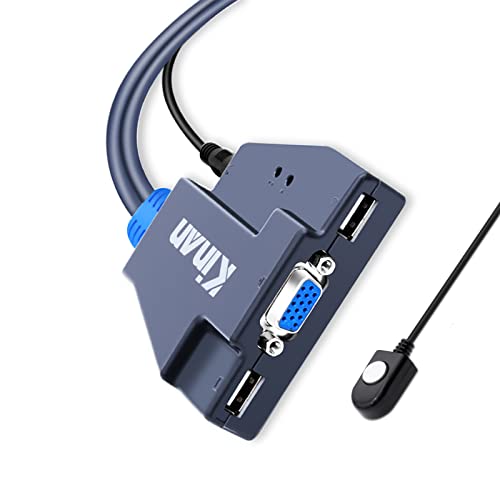 VGA KVM Switch 2 Port with Remote Switch Button, 2048x1536 Resolution, 2-Port USB VGA Cable Switch for 2 Computers 1 Monitor, USB Powered, Keyboard Hotkey Switch, Kinan KA1302