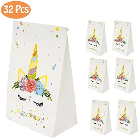 CXWILL Unicorn Treat Bags 32 Pcs Unicorn Party Favor Bags for Kids Birthday