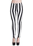 Woman Black & White Vertical Striped Leggings, Made in USA