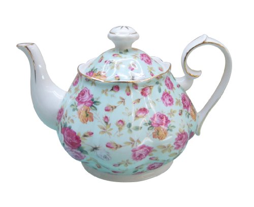 Gracie China Rose Chintz Porcelain 4-1/2-Cup Teapot Blue Cottage Rose