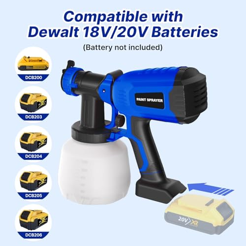 Cordless Paint Sprayer Compatible with Dewalt 20V MAX Battery, Electric Spray Paint Gun with 3 Spray Patterns & 4 Nozzles, 1200ml HVLP Spray Gun with Brushless Motor for House Painting (No Battery)