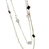 Gaosaili Womens Long Pearl With White Black Clover Sweater Charming Necklace