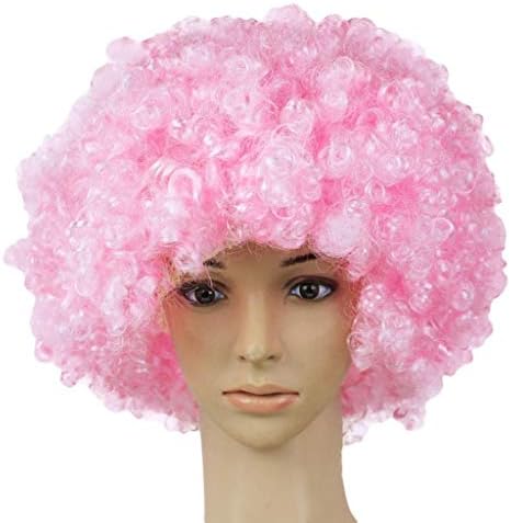 Potato001 Afro Big Hair 5 Pcs LED Flashing Unisex Light Full Wig Night Cosplay Accessories (Pink)
