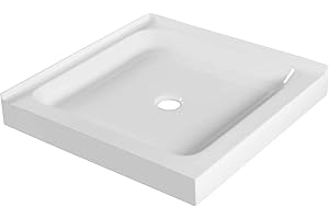 Fine Fixtures Double Threshold Acrylic Shower Base - Non-Slip Textured Surface Shower Floor Pan 42" x 42" in White