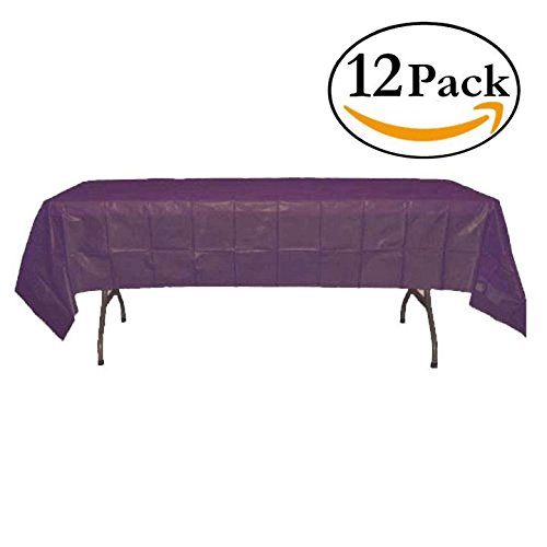 Exquisite 12-Pack Premium Plastic Tablecloth 54in. x 108in. Rectangle Table Cover - Plum