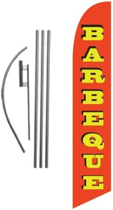 Barbeque BBQ Restaurant Advertising Feather Banner Swooper Flag Sign with Flag Pole Kit and Ground Stake