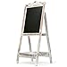 MyGift Vintage Style White Washed Brown Wood Chalk Board Easel/Freestanding Guest Message Sign Board