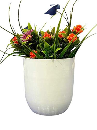 Yogesh Handicraft Round Metal Planter for Home Decor ( 10.09*10.09*11.9) (Color Name- White)