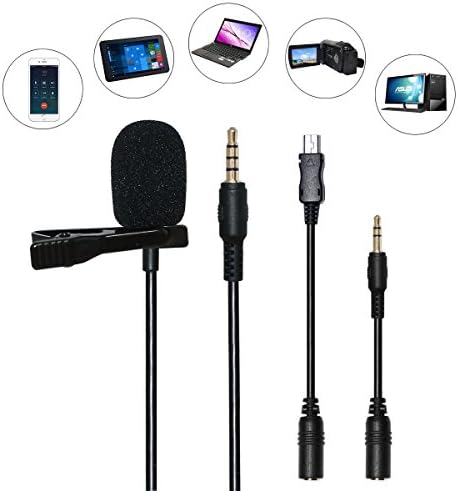 Lavalier Lapel Microphone Wired Lavalier Microphone Kit Omnidirectional Condenser Clip-on Lapel Lav Mic for iPhone,iPad,iPod Touch,GALAXY,Sony,LG,Blackberry Smartphones,Laptop,Gopro,DSLR,Camcorder