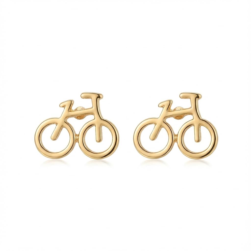 Gold Bicycle Stud Earrings for Women,Personalized Shiny Alloy Cartoon Bike Hypoallergenic Pin Earring Friendship Gift