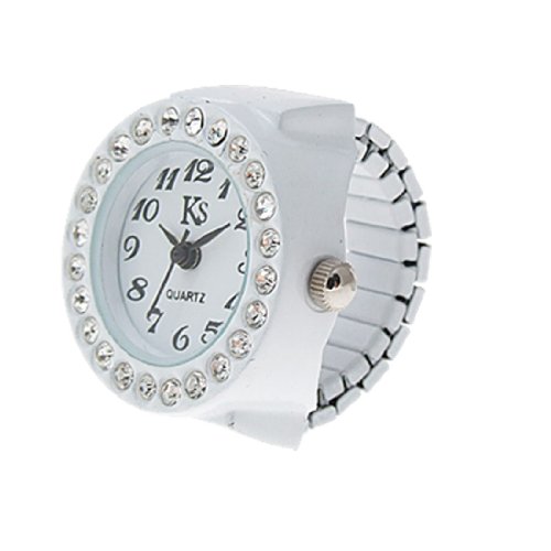 Ladies Finger Ring Watch Chic White Glittery Rhinestone