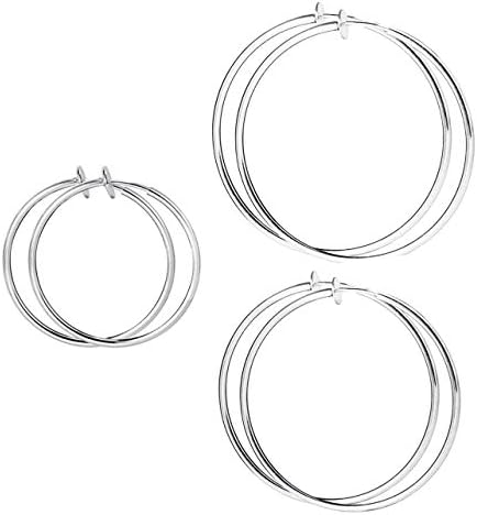 Stainless Steel 3 Pairs Clip On Hoop Earrings for Women Men Non Pierced Earrings (30-40-50mm)